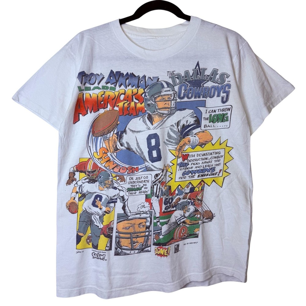 Vintage Dallas Cowboys Troy Aikman 90s Football Salem Comic Strip Sz M USA